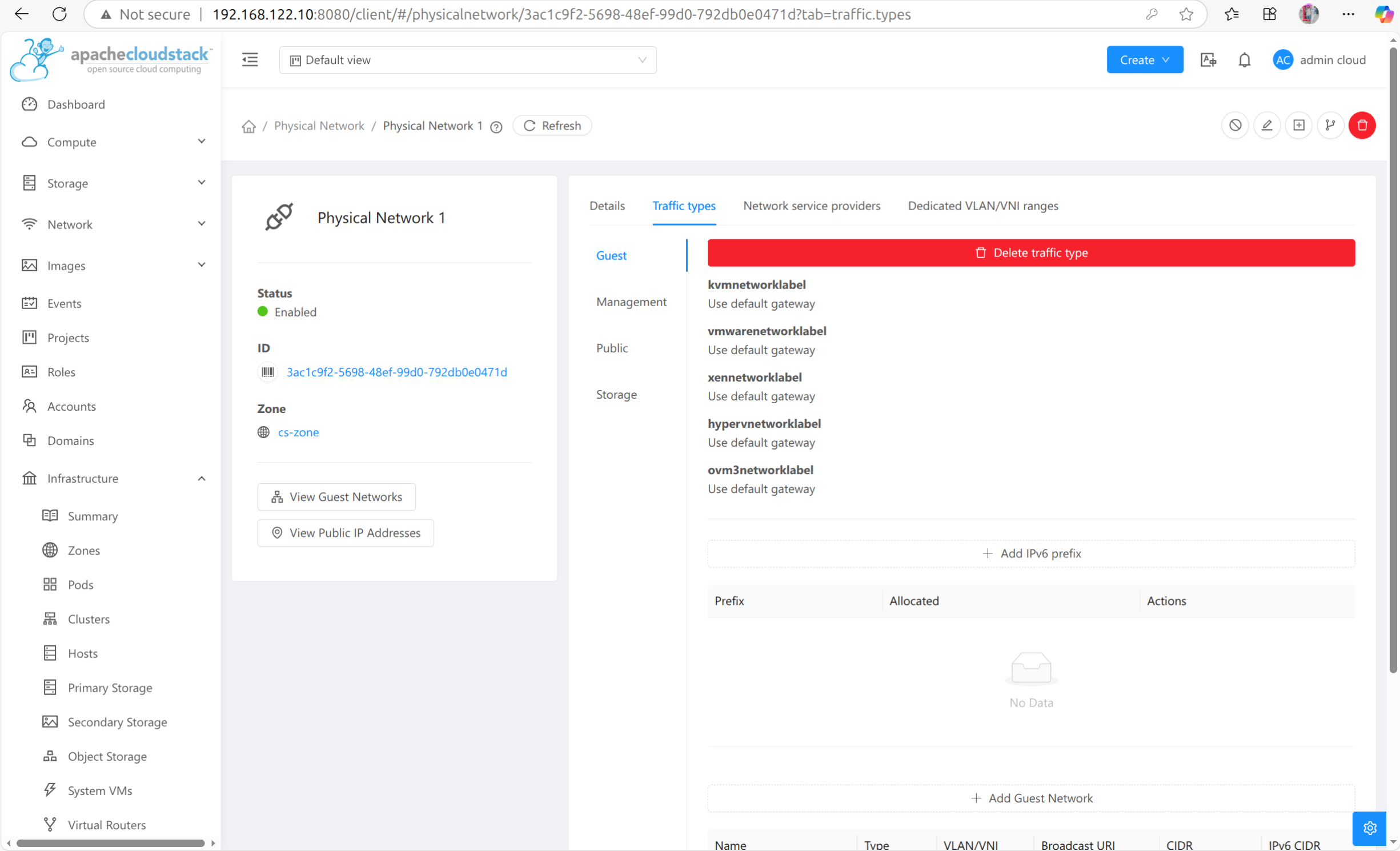 CloudStack Physical Network UI